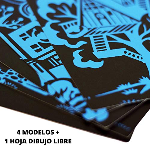 Dibujos para rascar.Casas infantiles. Láminas con fondo colorido para rascar. Scratch Painting. Manualidad para rascar Serie ciudades.Hojas de rascar. Sets de 4 hojas de 20x14 cm.-Nacnic-Nacnic Estudio SL