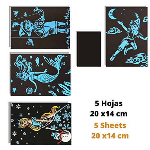 Dibujos para rascar.Cuentos de hadas. Láminas con fondo colorido para rascar. Scratch Painting. Manualidad para rascar Serie ciudades.Hojas de rascar. Sets de 4 hojas de 20x14 cm.-Nacnic-Nacnic Estudio SL