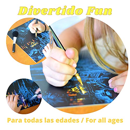 Dibujos para rascar.Londres, Florencia, y Louvre Paris. Láminas con fondo colorido para rascar. Scratch Painting. Manualidad para rascar Serie ciudades.Hojas de rascar. Sets de 3 hojas de 21x29.7cm-Nacnic-Nacnic Estudio SL