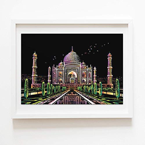 Dibujos para rascar.Taj Mahal Chiang Mai, Tailandia. Láminas con fondo colorido para rascar. Scratch Painting. Manualidad para rascar Serie ciudades.Hojas de rascar. Sets de 3 hojas de 40.5*28.5cm-Nacnic-Nacnic Estudio SL