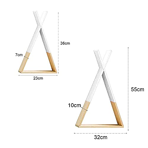 Dos estanterias de pared blancas. Estante flotante triangular de pared. Estantería flotante de habitación de niños y bebés, salón. Estantes de pared de madera para almacenamiento. Grande y mediana-Nacnic-Nacnic Estudio SL