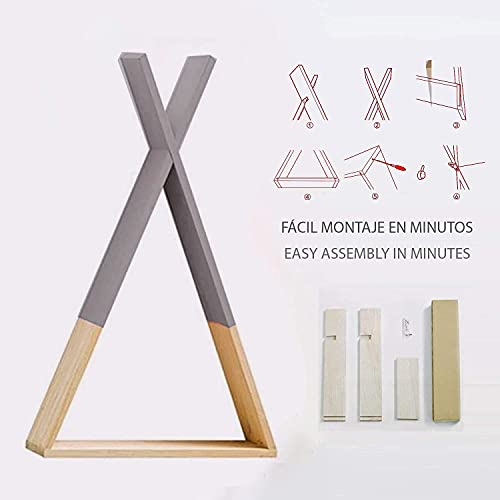 Dos estanterias de pared grises. Estante flotante triangular de pared. Estantería flotante de habitación de niños y bebés, salón. Estantes de pared de madera para almacenamiento. Grande y mediana-Nacnic-Nacnic Estudio SL