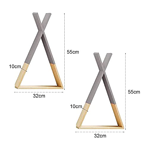 Dos estanterias de pared grises. Estante flotante triangular de pared. Estantería flotante de habitación de niños y bebés, salón. Estantes de pared de madera para almacenamiento. Grande.-Nacnic-Nacnic Estudio SL