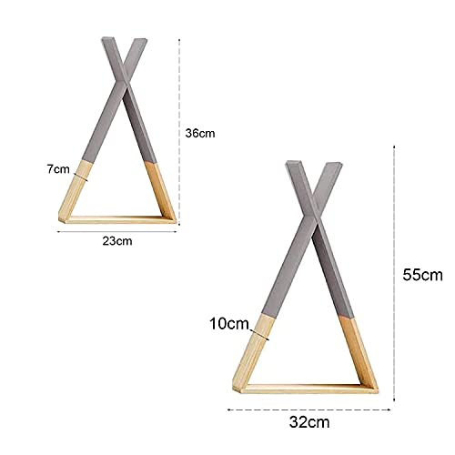 Dos estanterias de pared grises. Estante flotante triangular de pared. Estantería flotante de habitación de niños y bebés, salón. Estantes de pared de madera para almacenamiento. Grande y mediana-Nacnic-Nacnic Estudio SL