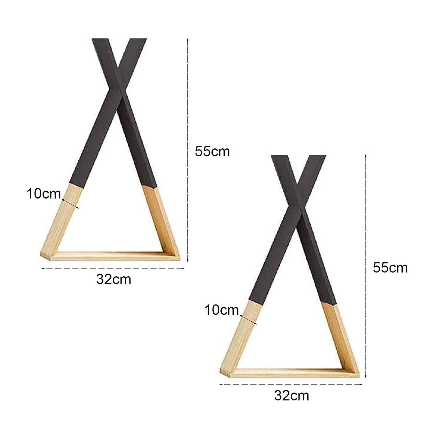 Dos estanterias de pared negras. Estante flotante triangular de pared. Estantería flotante de habitación de niños y bebés, salón. Estantes de pared de madera para almacenamiento. Grande.-Nacnic-Nacnic Estudio SL