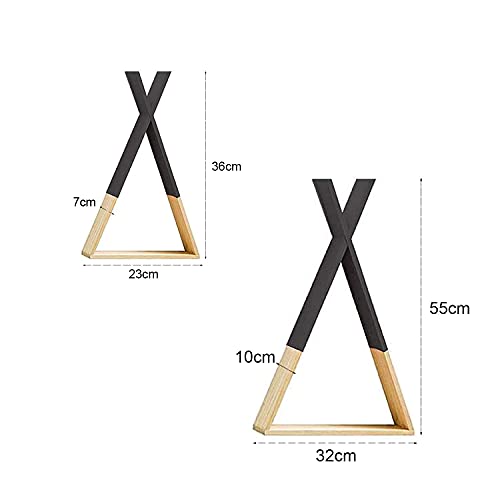 Dos estanterias de pared negras. Estante flotante triangular de pared. Estantería flotante de habitación de niños y bebés, salón. Estantes de pared de madera para almacenamiento. Grande y mediana-Nacnic-Nacnic Estudio SL