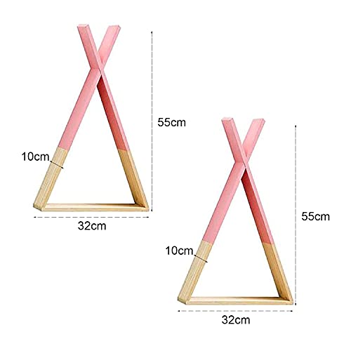 Dos estanterias de pared rosas. Estante flotante triangular de pared. Estantería flotante de habitación de niños y bebés, salón. Estantes de pared de madera para almacenamiento. Grande.-Nacnic-Nacnic Estudio SL