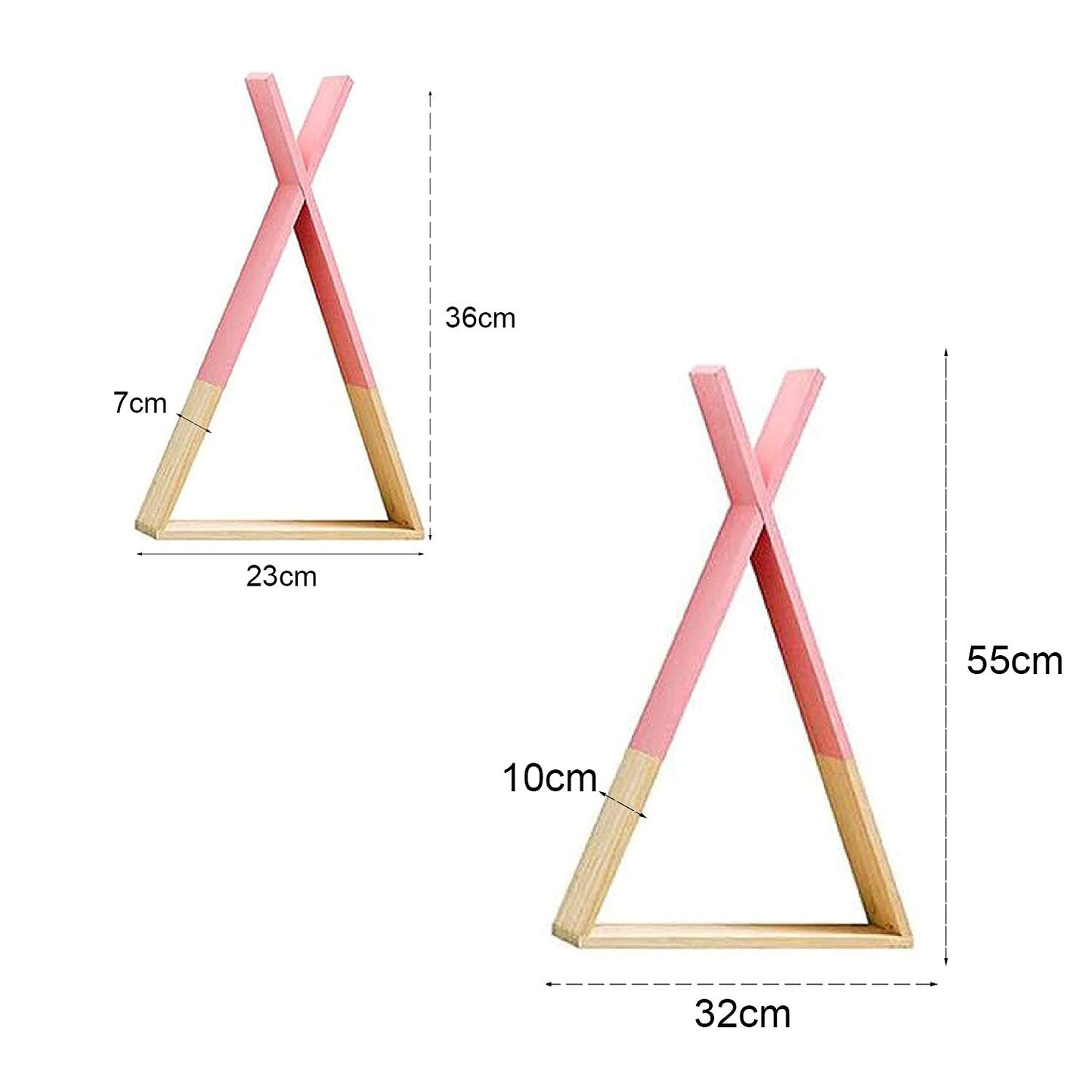 Dos estanterias de pared rosas. Estante flotante triangular de pared. Estantería flotante de habitación de niños y bebés, salón. Estantes de pared de madera para almacenamiento. Grande y mediana-Nacnic-Nacnic Estudio SL