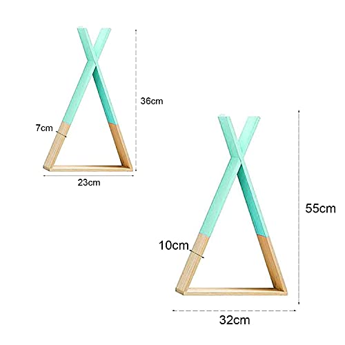 Dos estanterias de pared turquesas. Estante flotante triangular de pared. Grande y mediana-Nacnic-Nacnic Estudio SL