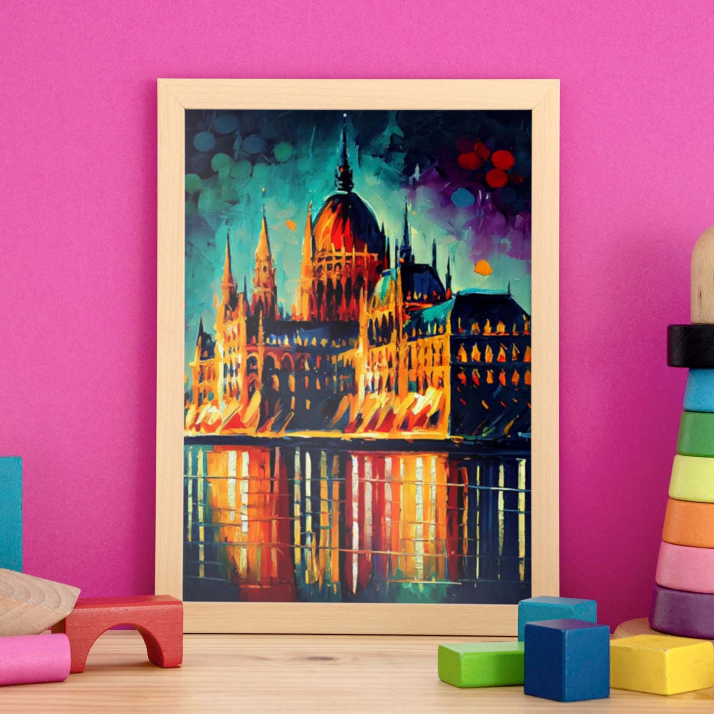 Edificio del Parlamento Húngaro Nacnico Budapest Hungry Oil p. Estampados de arte de pared estético para el diseño de dormitorio o sala de estar.-Artwork-Nacnic-Nacnic Estudio SL