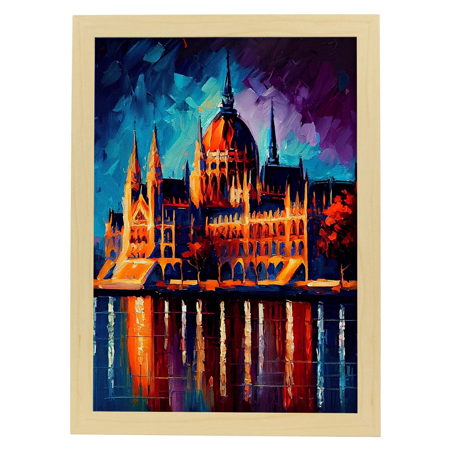 Edificio del Parlamento Húngaro Nacnico Budapest Hungry Oil p. Estampados de arte de pared estético para el diseño de dormitorio o sala de estar.-Artwork-Nacnic-A4-Marco Madera clara-Nacnic Estudio SL