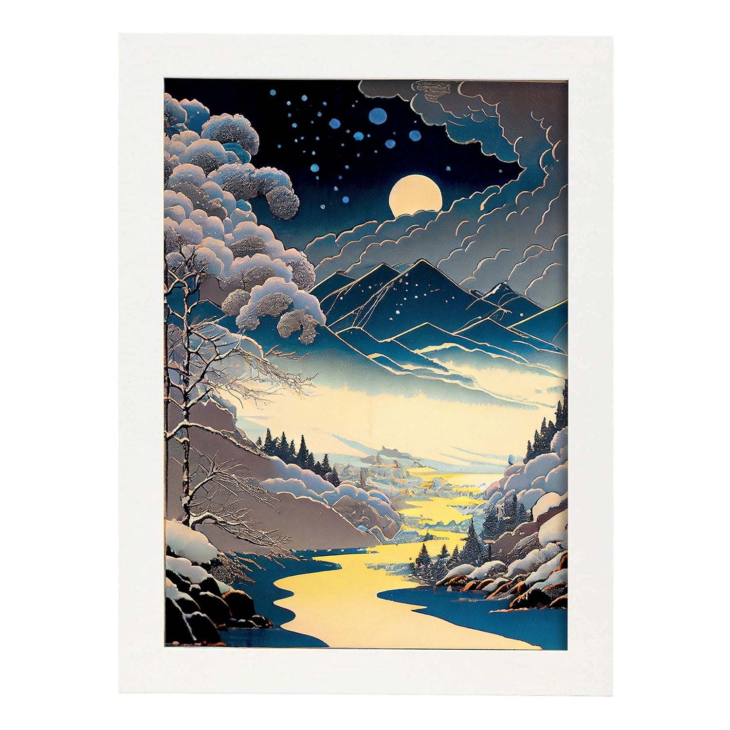 Escena del paisaje nacnic nevadas DOF Fog Light Lights Especial 6. estampados de arte estético de pared para el diseño de dormitorio o sala de estar.-Artwork-Nacnic-A4-Marco Blanco-Nacnic Estudio SL