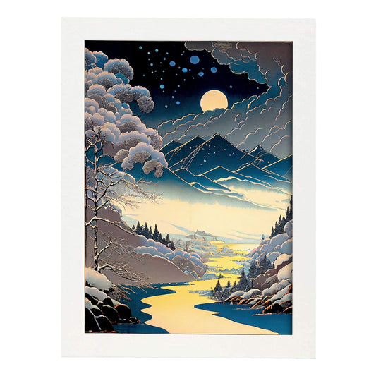 Escena del paisaje nacnic nevadas DOF Fog Light Lights Especial 6. estampados de arte estético de pared para el diseño de dormitorio o sala de estar.-Artwork-Nacnic-A4-Marco Blanco-Nacnic Estudio SL