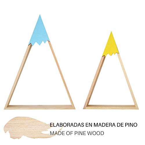 Estantería de pared azul de estilo nórdico. Estante doble flotante triangular de pared. Estantería flotante de habitación de niños y bebés, salón. Estantes de pared de madera para almacenamiento.-Nacnic-Nacnic Estudio SL