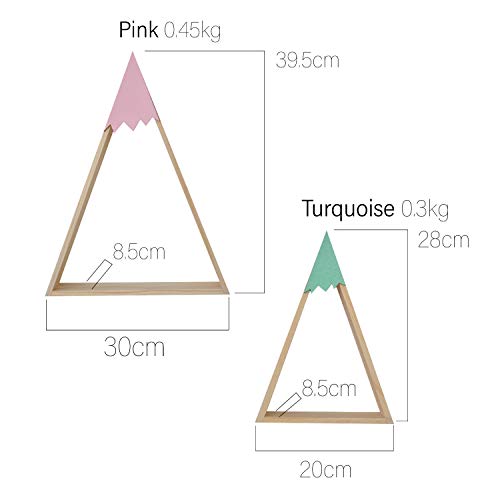 Estantería de pared turquesa de estilo nórdico. Estante doble flotante triangular de pared. Estantería flotante de habitación de niños y bebés, salón. Estantes de pared de madera para almacenamiento.-Nacnic-Nacnic Estudio SL