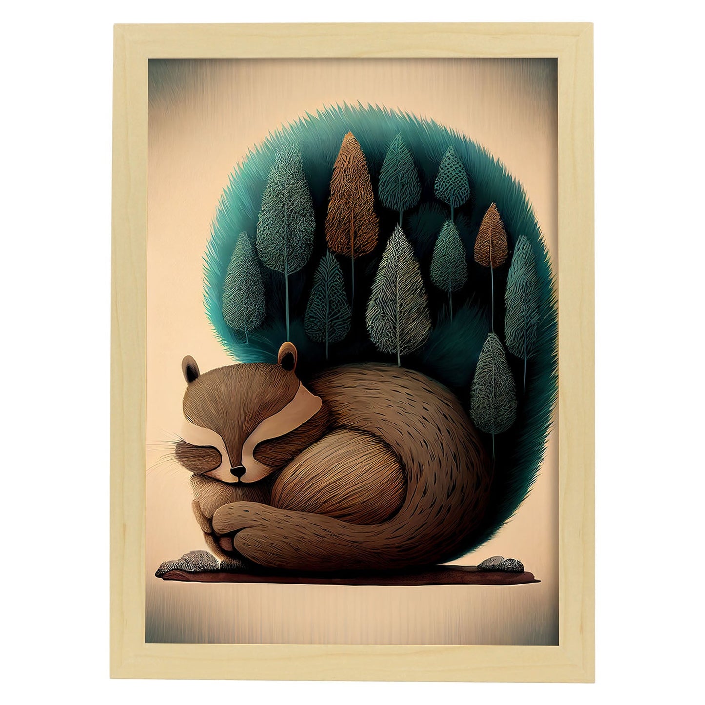 Estilo de precisión de ardilla de ardilla esponjosa nacnica. Estampados de arte de pared estético para el diseño de dormitorio o sala de estar.-Artwork-Nacnic-A4-Marco Madera clara-Nacnic Estudio SL
