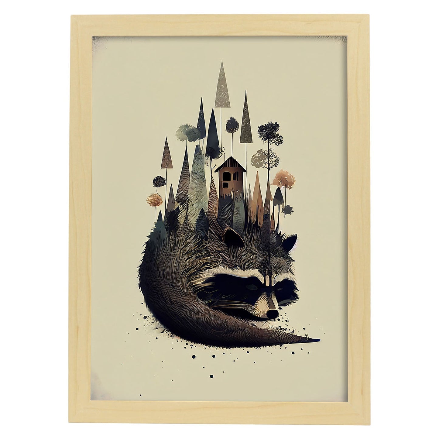Estilo de precisión de mapache y esponjoso nacnico para dormir. Estampados de arte de pared estético para el diseño de dormitorio o sala de estar.-Artwork-Nacnic-A4-Marco Madera clara-Nacnic Estudio SL