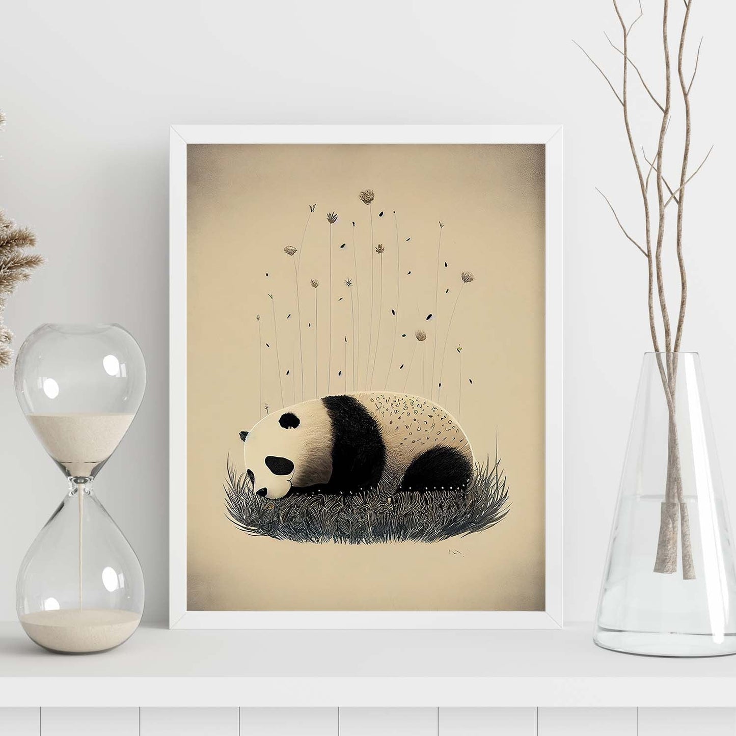 Estilo de precisión de panda nácnico durmiendo. Estampados de arte de pared estético para el diseño de dormitorio o sala de estar.-Artwork-Nacnic-Nacnic Estudio SL