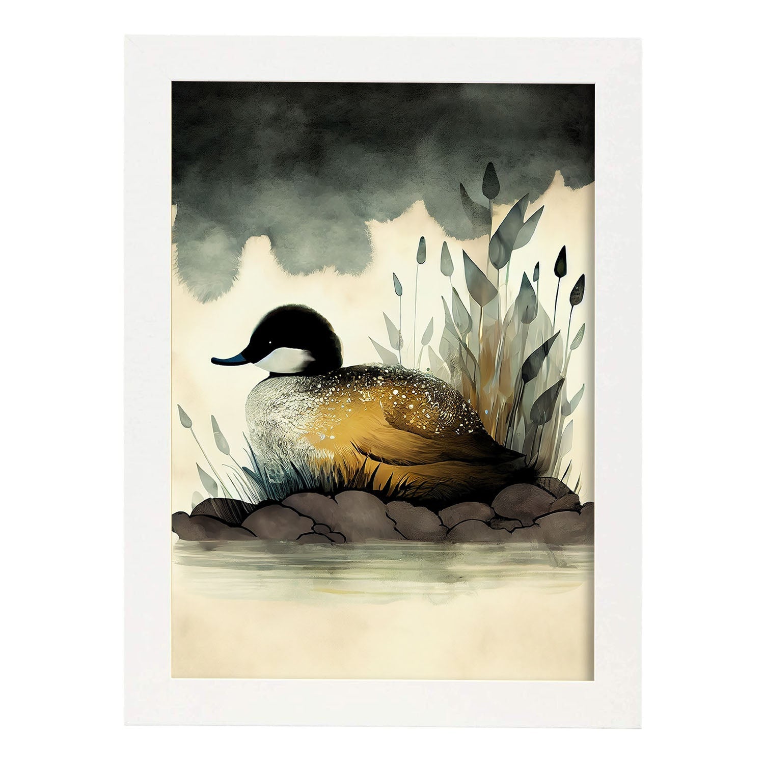 Estilo de precisión de pato esponjoso nacnico para dormir. Estampados de arte de pared estético para el diseño de dormitorio o sala de estar.-Artwork-Nacnic-A4-Marco Blanco-Nacnic Estudio SL