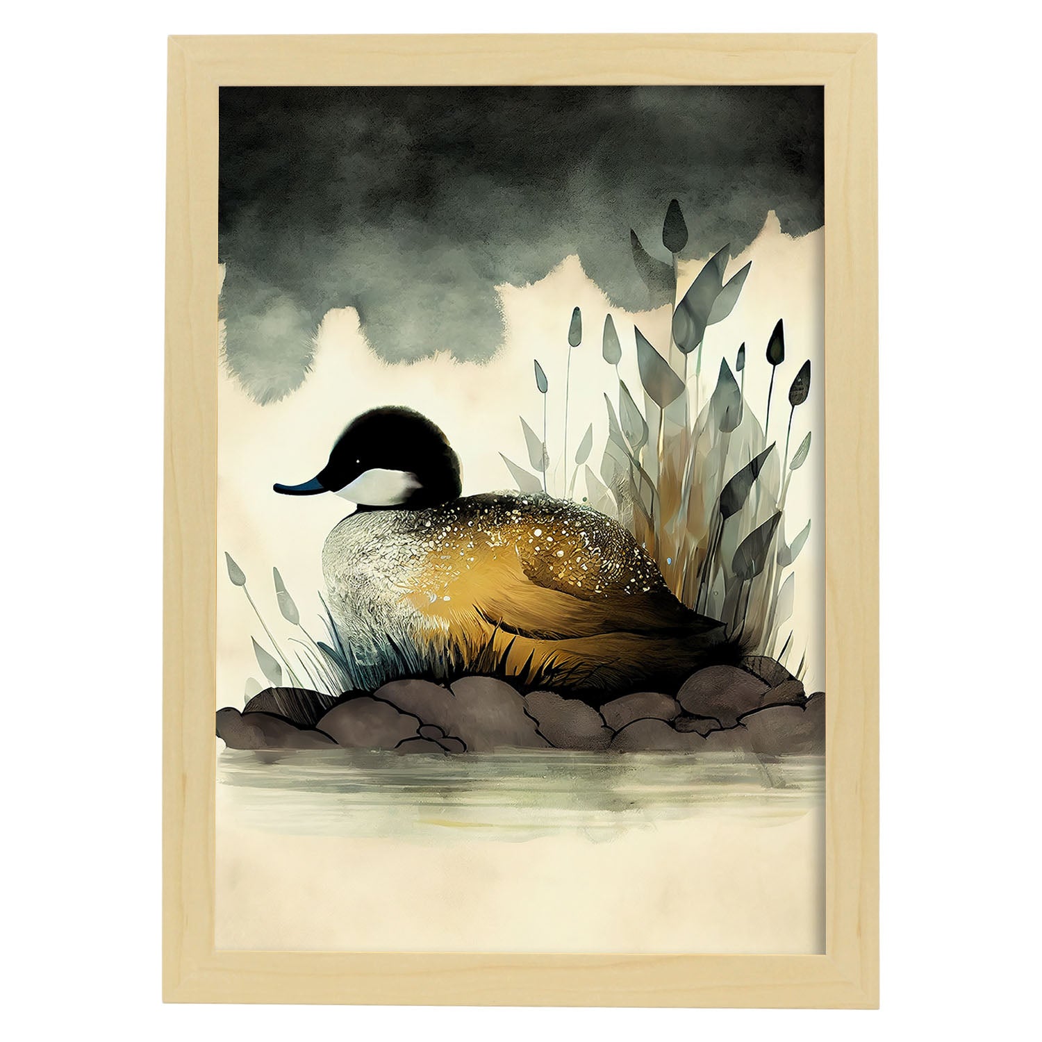 Estilo de precisión de pato esponjoso nacnico para dormir. Estampados de arte de pared estético para el diseño de dormitorio o sala de estar.-Artwork-Nacnic-A4-Marco Madera clara-Nacnic Estudio SL