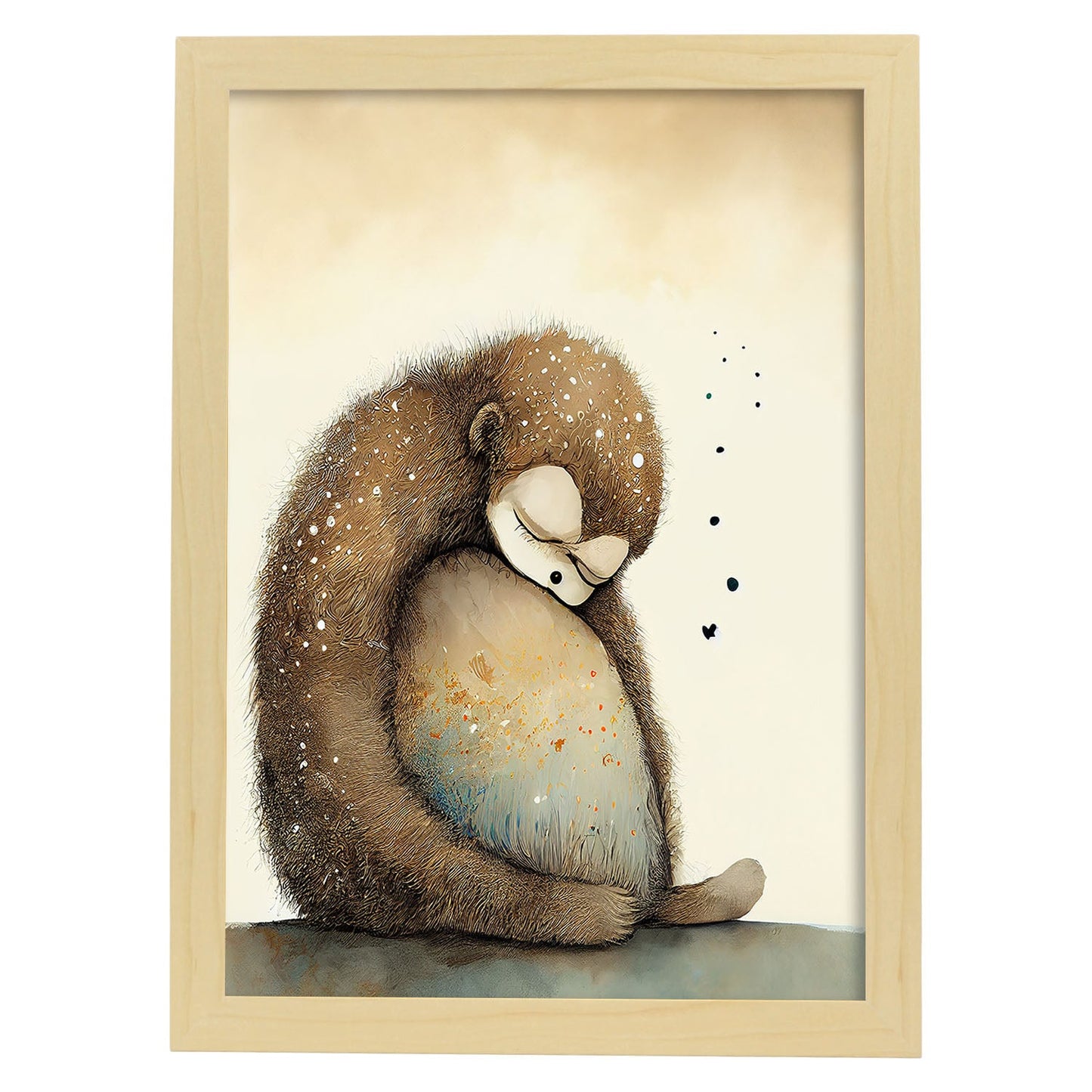 Estilo de precisión del mono esponjoso nacnico para dormir. Estampados de arte de pared estético para el diseño de dormitorio o sala de estar.-Artwork-Nacnic-A4-Marco Madera clara-Nacnic Estudio SL