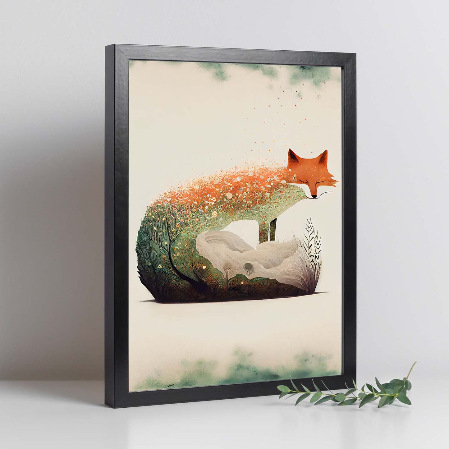 Estilo de precisionismo de zorro nacnico durmiendo. Estampados de arte de pared estético para el diseño de dormitorio o sala de estar.-Artwork-Nacnic-Nacnic Estudio SL