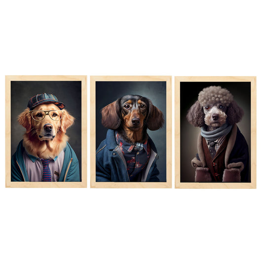 Fun Realistic Illustrations of Animals in human clothing Interior Design and Decoration Set Collection 2-Artwork-Nacnic-A4-Marco Madera clara-Nacnic Estudio SL