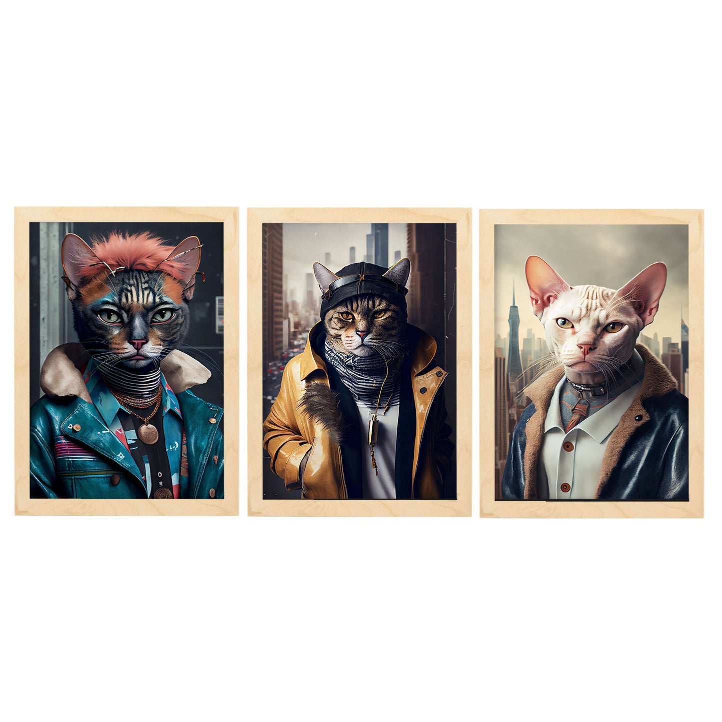 Fun Realistic Illustrations of Animals in human clothing Interior Design and Decoration Set Collection 3-Artwork-Nacnic-A4-Marco Madera clara-Nacnic Estudio SL