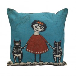 Funda de cojin de algodón y Lino, Frida Calaveras Muy resitente y de diseño Original-Nacnic-Nacnic Estudio SL