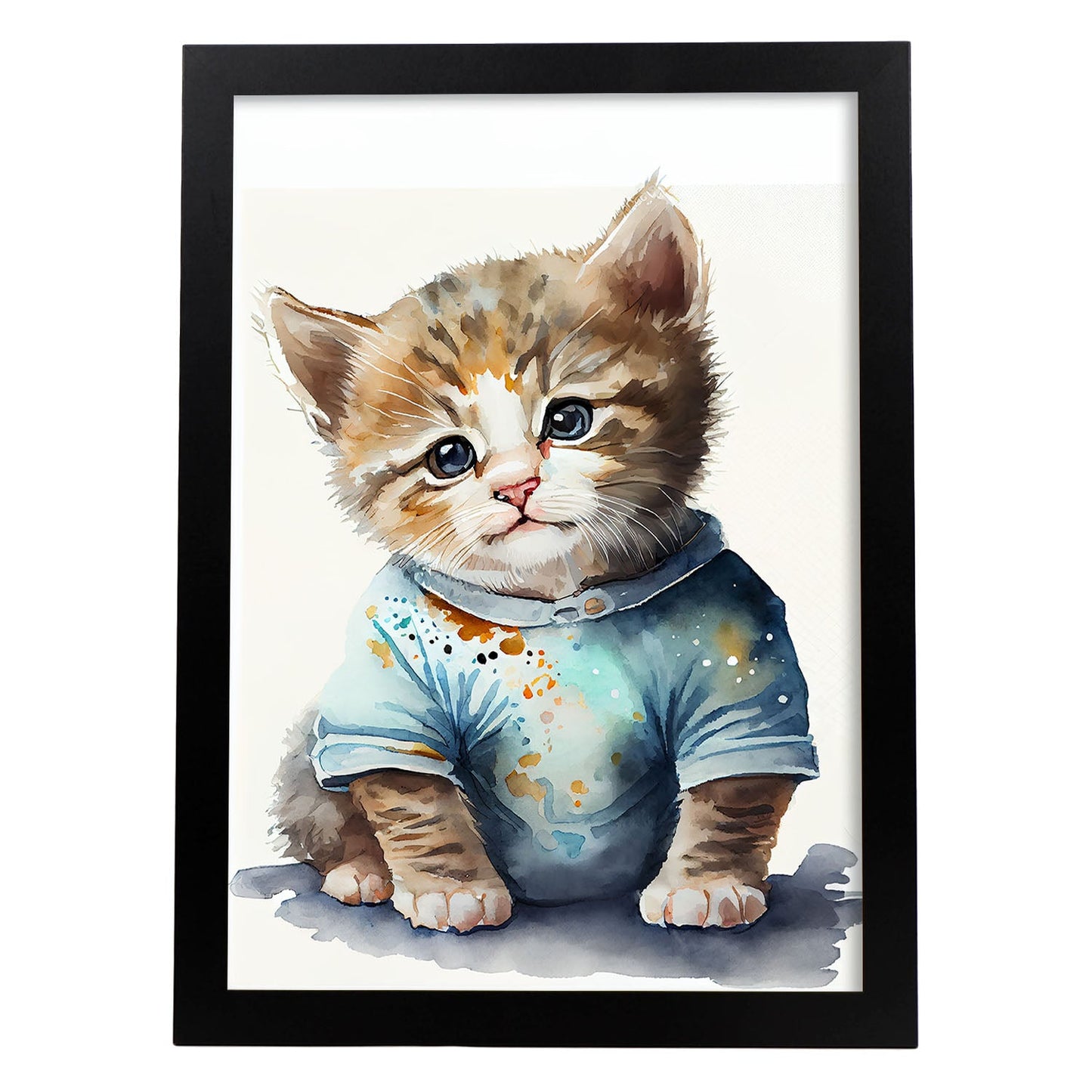 Gatito de bebé nacnico sobre fondo blanco sonriendo con 2. estampados de arte estético de pared para el diseño de dormitorio o sala de estar.-Artwork-Nacnic-A4-Sin marco-Nacnic Estudio SL