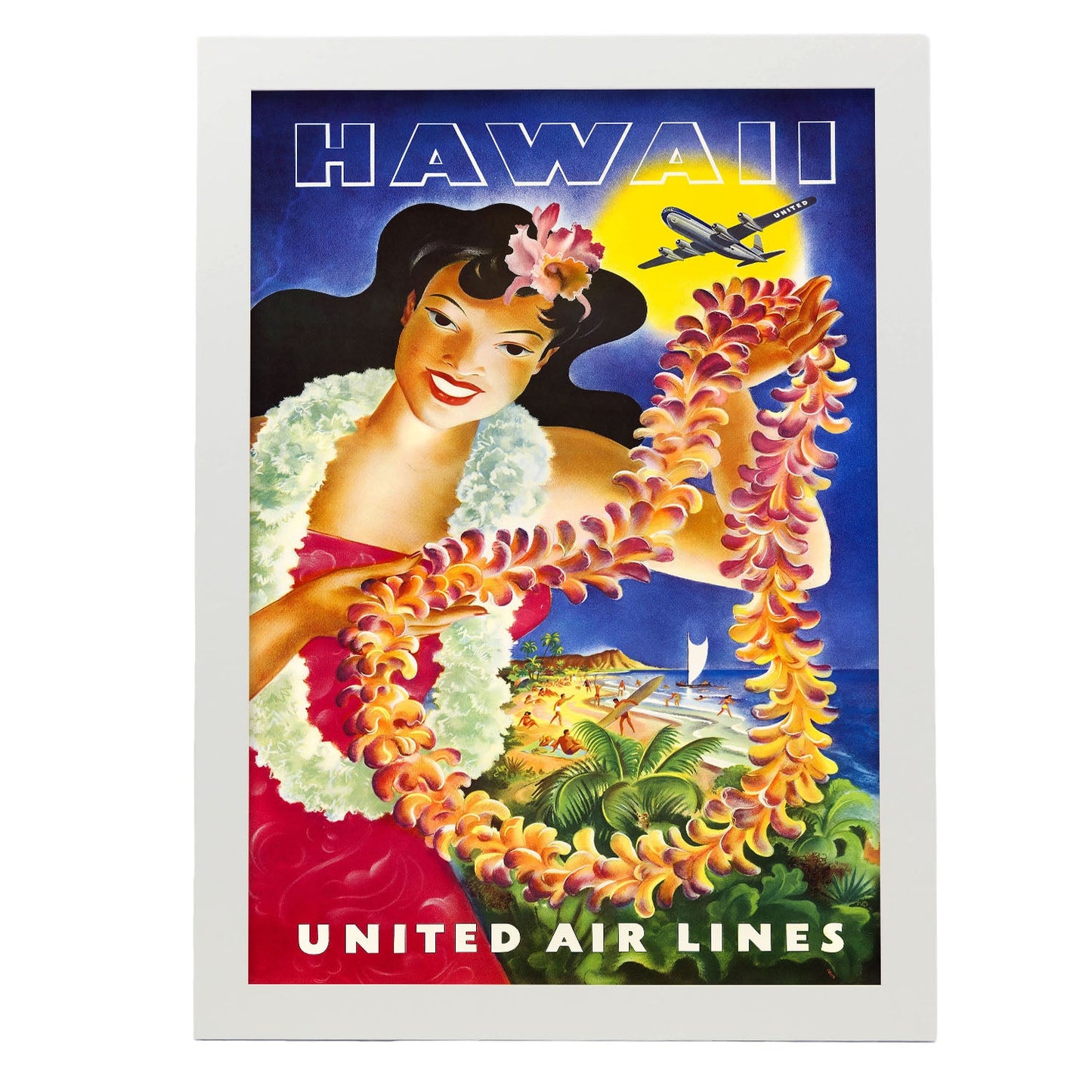 Hawaii_United_Air_Lines_Hawaiian_Girl_with_Leis-Artwork-Nacnic-A3-Marco Blanco-Nacnic Estudio SL