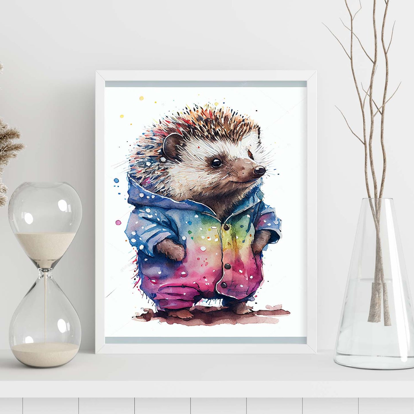 Hedgehog Hogdet Nacnic Baby sobre fondo blanco sonriendo 2. estampados de arte estético de pared para el diseño de dormitorio o sala de estar.-Artwork-Nacnic-Nacnic Estudio SL
