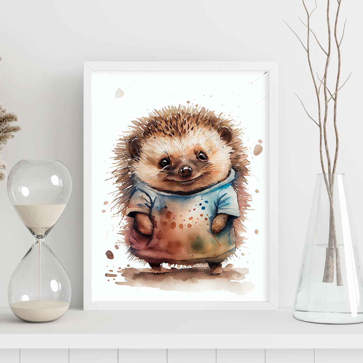 Hedgehog Hoglet nacnic Baby sobre fondo blanco WEA sonriente. Estampados de arte de pared estético para el diseño de dormitorio o sala de estar.-Artwork-Nacnic-Nacnic Estudio SL