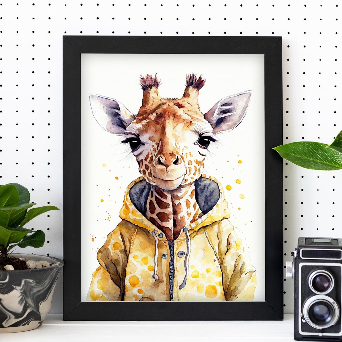 Jirafa nacnic baby sobre fondo blanco sonriendo con 1. estampados de arte estético de pared para el diseño de dormitorio o sala de estar.-Artwork-Nacnic-Nacnic Estudio SL