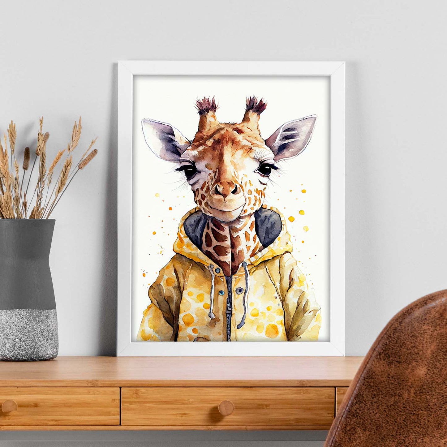 Jirafa nacnic baby sobre fondo blanco sonriendo con 1. estampados de arte estético de pared para el diseño de dormitorio o sala de estar.-Artwork-Nacnic-Nacnic Estudio SL
