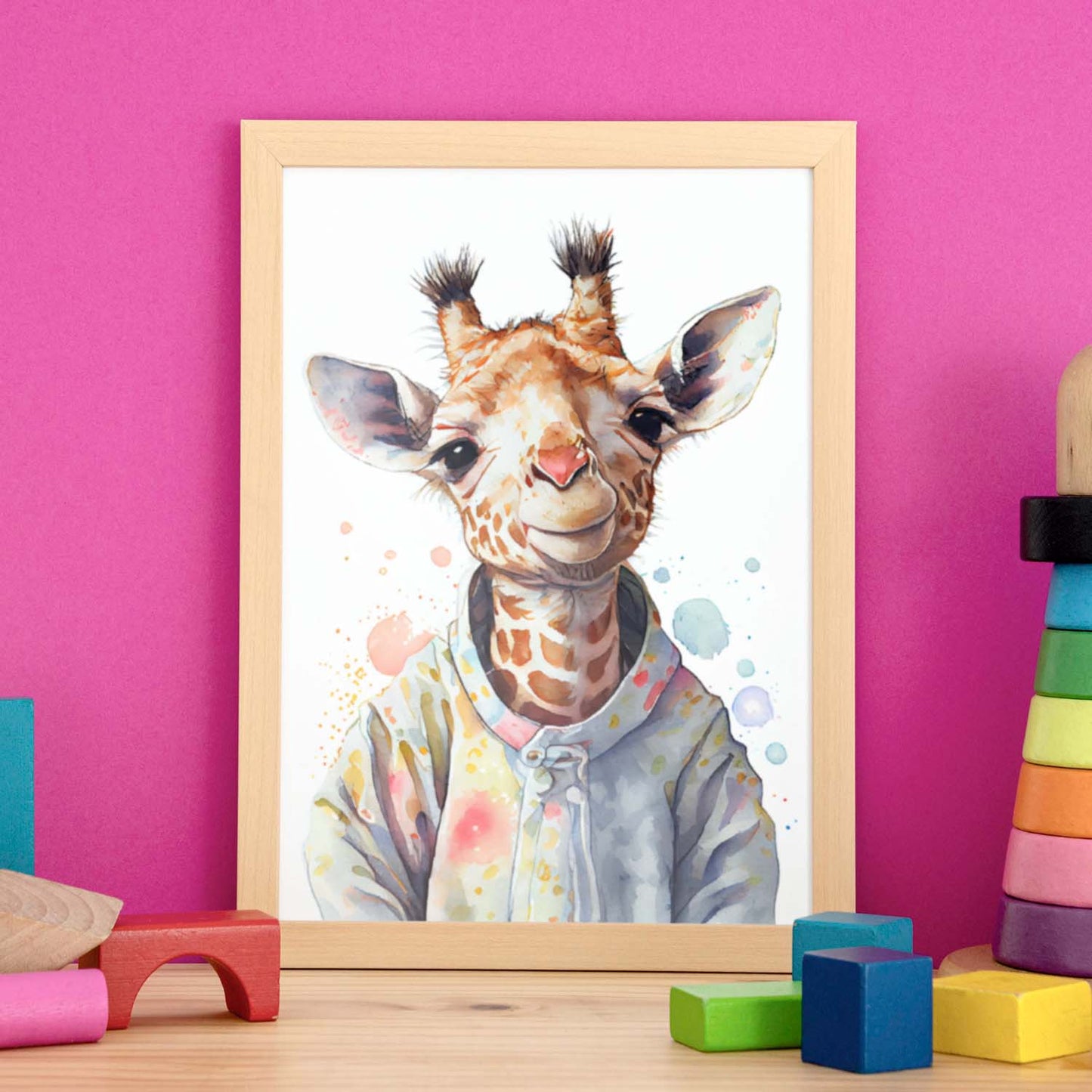 Jirafa nacnic baby sobre fondo blanco sonriendo con som. Estampados de arte de pared estético para el diseño de dormitorio o sala de estar.-Artwork-Nacnic-Nacnic Estudio SL