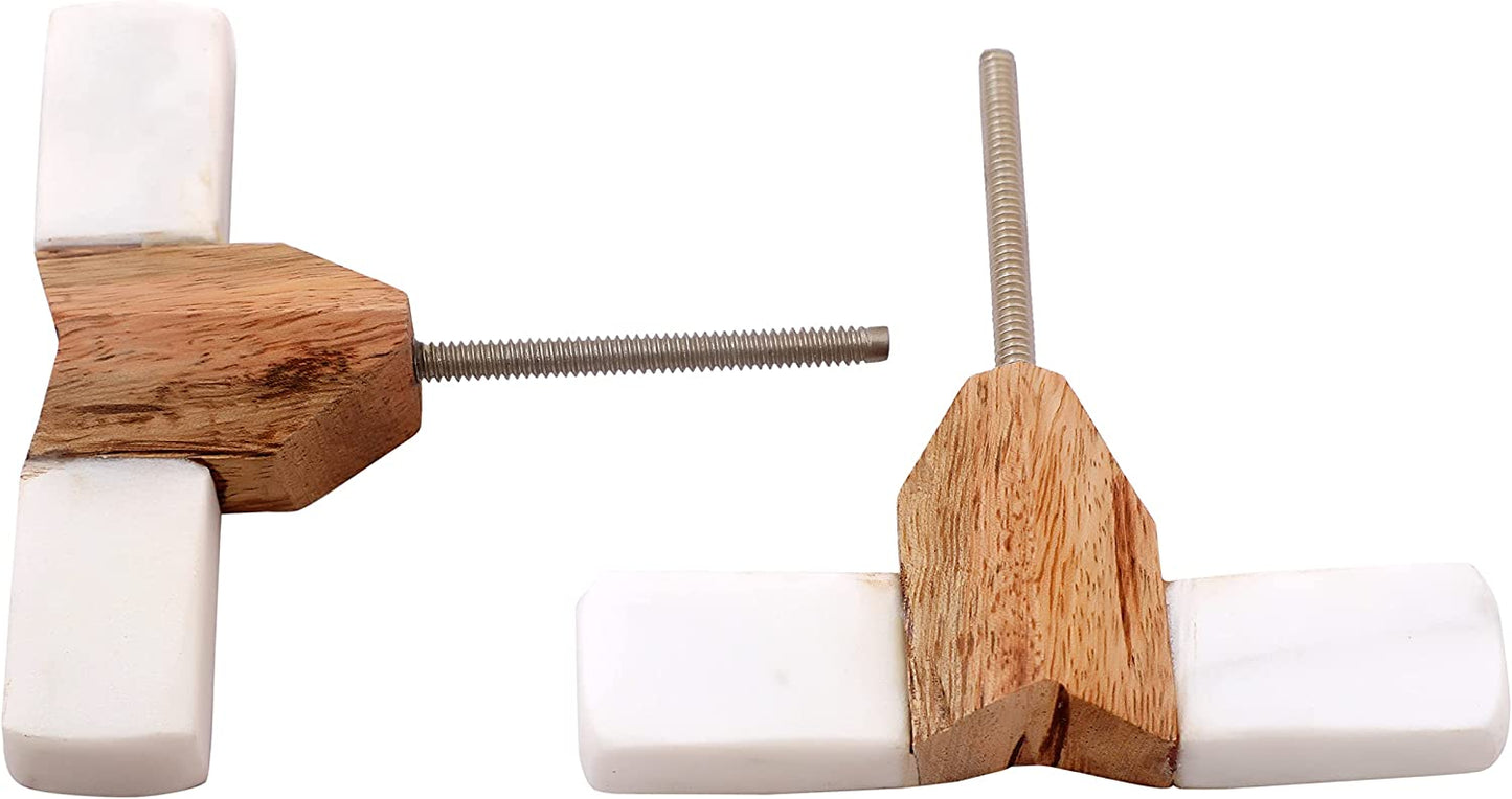 Juego de 6 pomos tiradores de piedra y madera rectangulares de 63 mm | Perillas para decoración muebles, armarios, habitaciones.-Nacnic-Nacnic Estudio SL