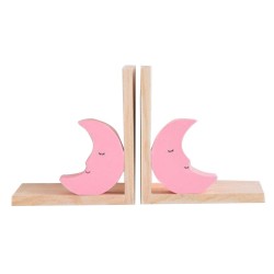 Juego de Dos sujetalibros de Madera en Estilo nordico con diseño de Luna Rosa. Soportalibros Funcional para Decorar la habitacion de los niños.-Nacnic-Nacnic Estudio SL