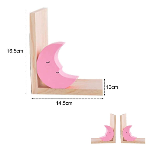 Juego de Dos sujetalibros de Madera en Estilo nordico con diseño de Luna Rosa. Soportalibros Funcional para Decorar la habitacion de los niños.-Nacnic-Nacnic Estudio SL