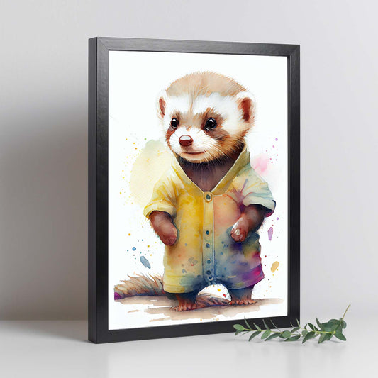 Kit de hurón nacnico de bebé sobre fondo blanco sonriendo. Estampados de arte de pared estético para el diseño de dormitorio o sala de estar.-Artwork-Nacnic-Nacnic Estudio SL