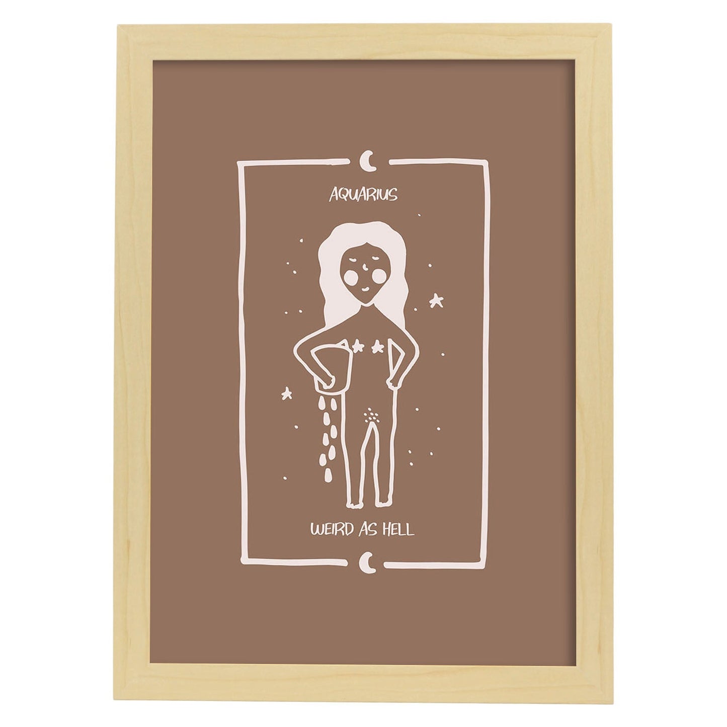 Lámina Acuario. Pósters con ilustraciones femeninas de los signos del zodíaco.-Artwork-Nacnic-A4-Marco Madera clara-Nacnic Estudio SL