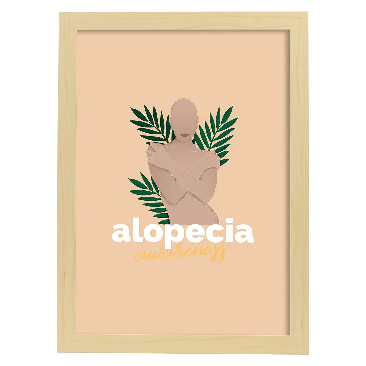 Lámina Alopecia. Pósters con ilustraciones sobre el amor propio y la aceptación.-Artwork-Nacnic-A3-Marco Madera clara-Nacnic Estudio SL