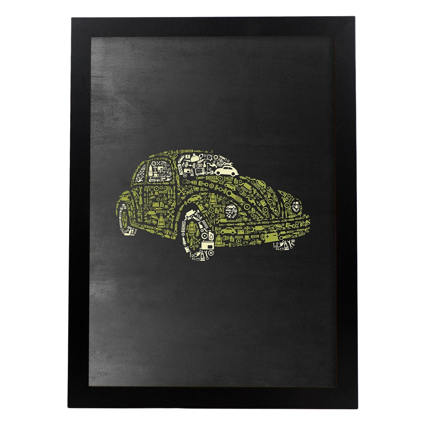 Lámina amarilla y negra de Coche beetle escarabajo en Poster con fondo negro estilo pizarra. Papel 250 gr y tintas de alta calidad.-Artwork-Nacnic-A3-Marco Negro-Nacnic Estudio SL