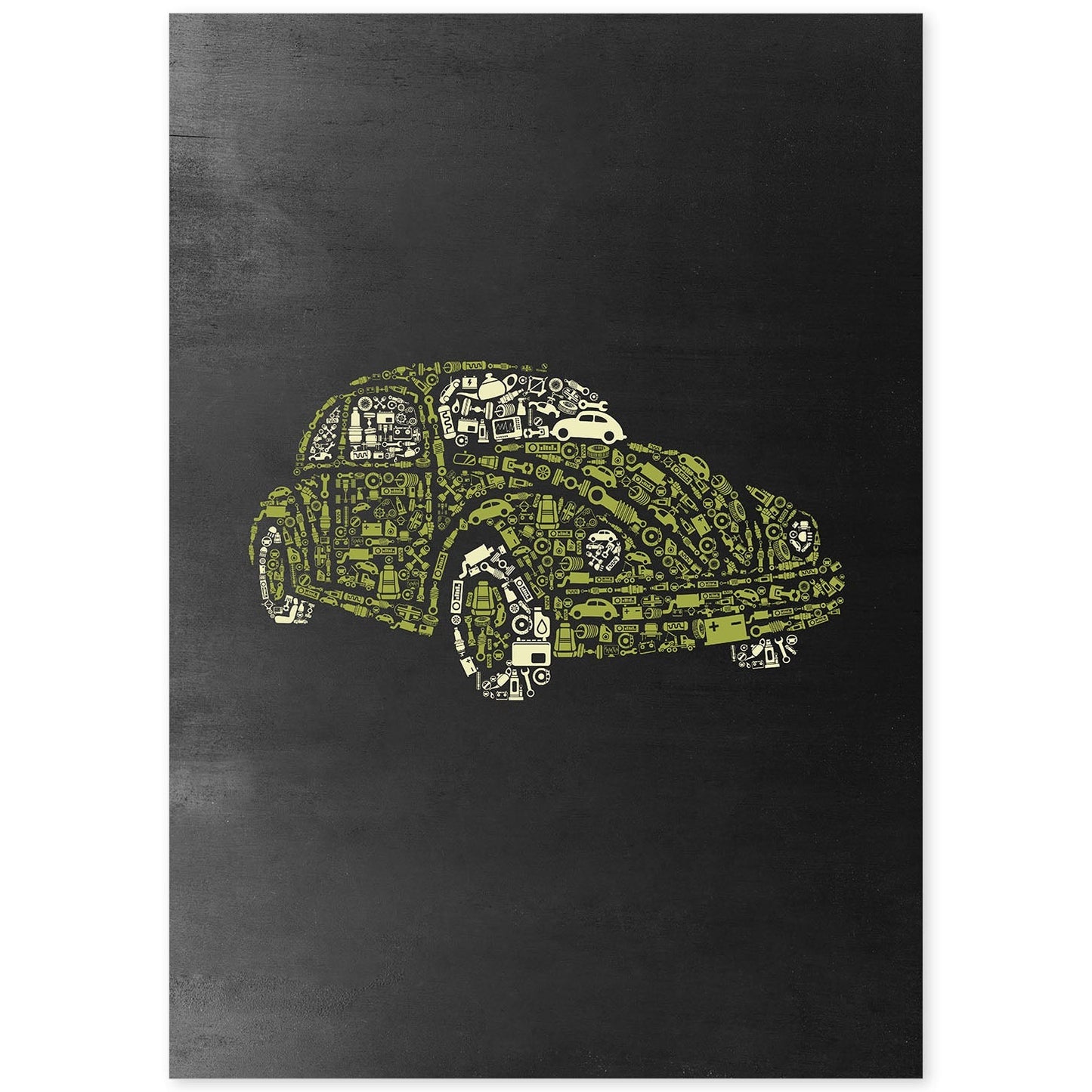 Lámina amarilla y negra de Coche beetle escarabajo en Poster con fondo negro estilo pizarra. Papel 250 gr y tintas de alta calidad.-Artwork-Nacnic-A4-Sin marco-Nacnic Estudio SL