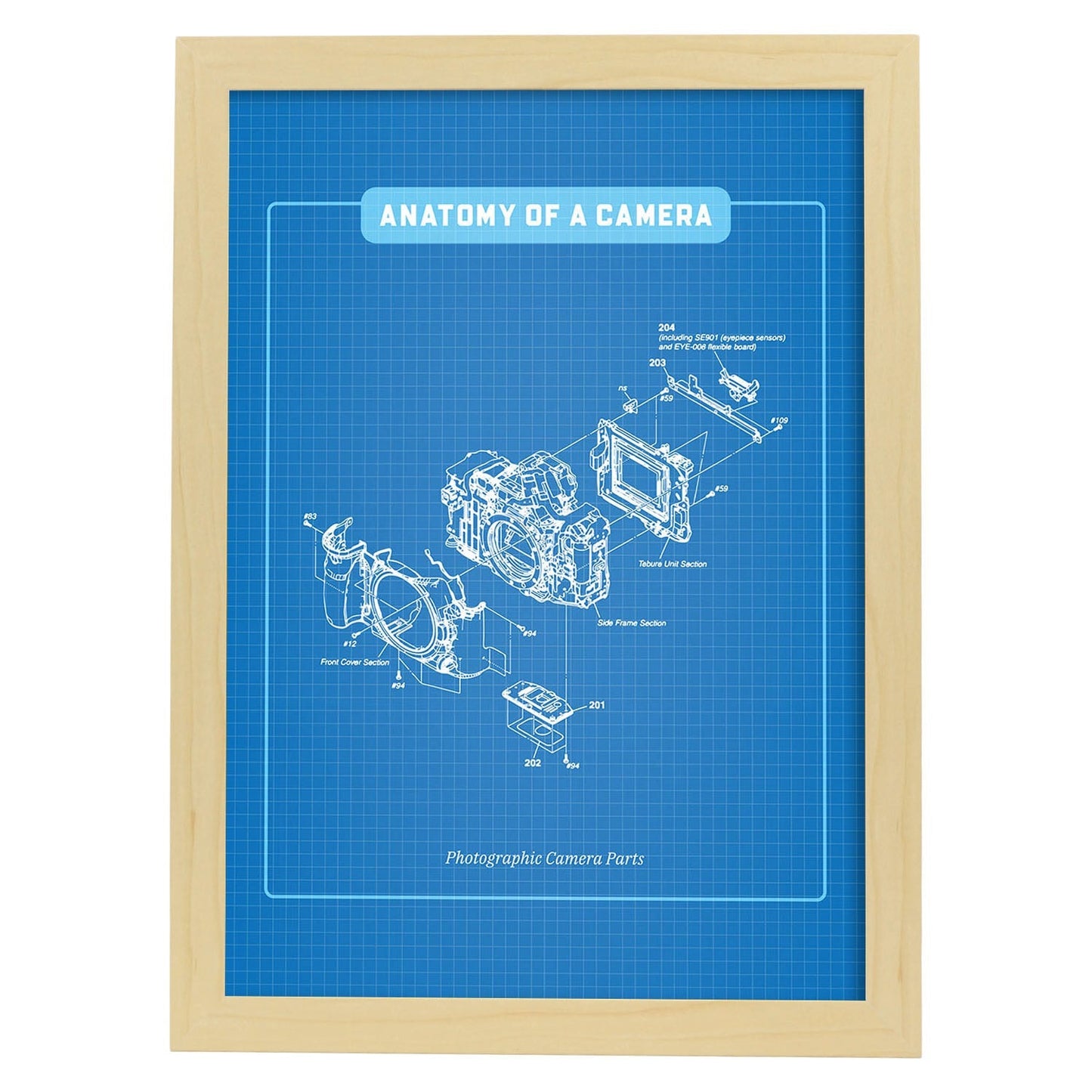 Lámina Anatomía de la Cámara. Pósters con ilustraciones de patentes retro.-Artwork-Nacnic-A4-Marco Madera clara-Nacnic Estudio SL