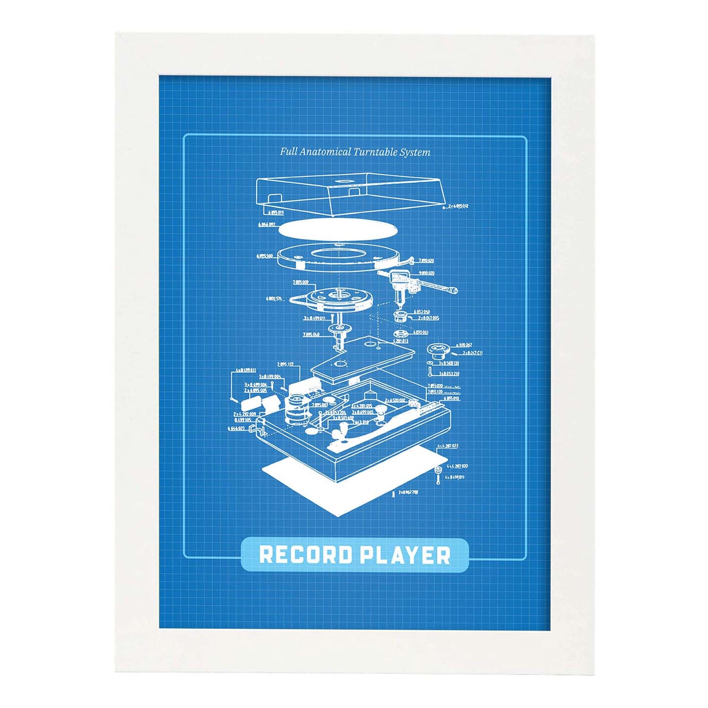 Lámina Anatomía de la Tocadiscos. Pósters con ilustraciones de patentes retro.-Artwork-Nacnic-A3-Marco Blanco-Nacnic Estudio SL