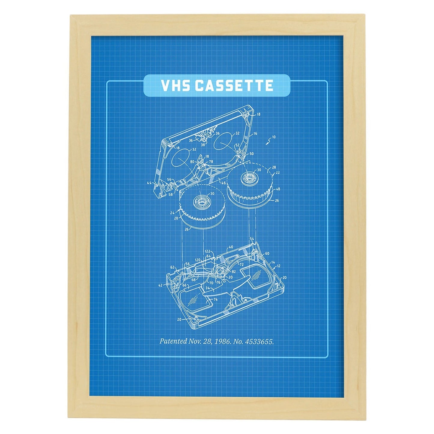Lámina Anatomía de la VHS. Pósters con ilustraciones de patentes retro.-Artwork-Nacnic-A4-Marco Madera clara-Nacnic Estudio SL