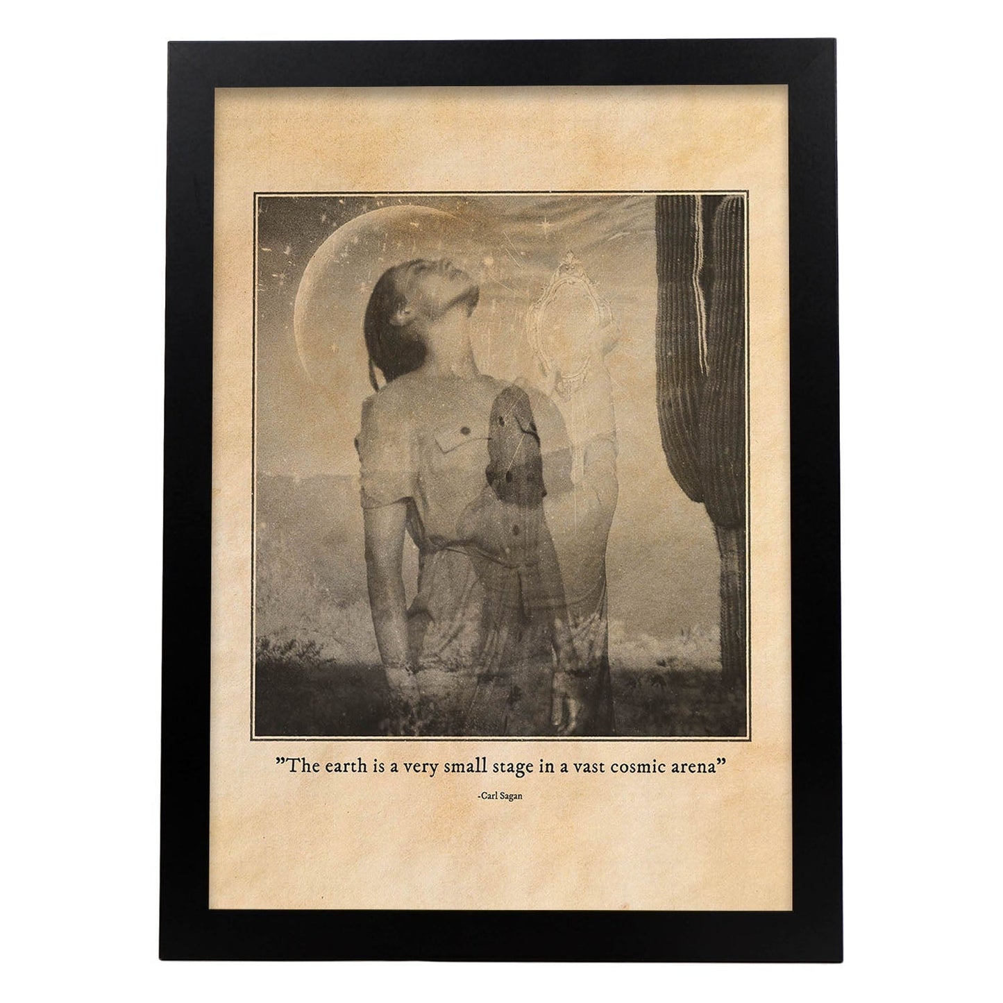 Lámina Arena cósmica. Pósters con ilustraciones de mujeres místicas y espiritualidad en estilo vintage.-Artwork-Nacnic-A3-Marco Negro-Nacnic Estudio SL