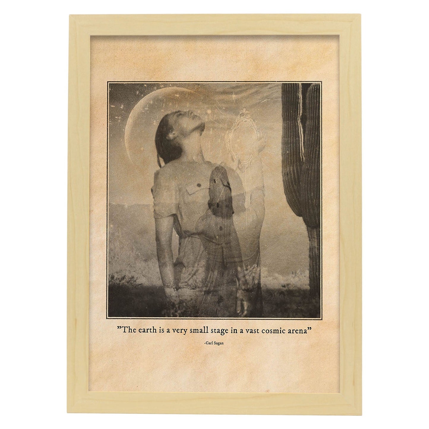 Lámina Arena cósmica. Pósters con ilustraciones de mujeres místicas y espiritualidad en estilo vintage.-Artwork-Nacnic-A4-Marco Madera clara-Nacnic Estudio SL