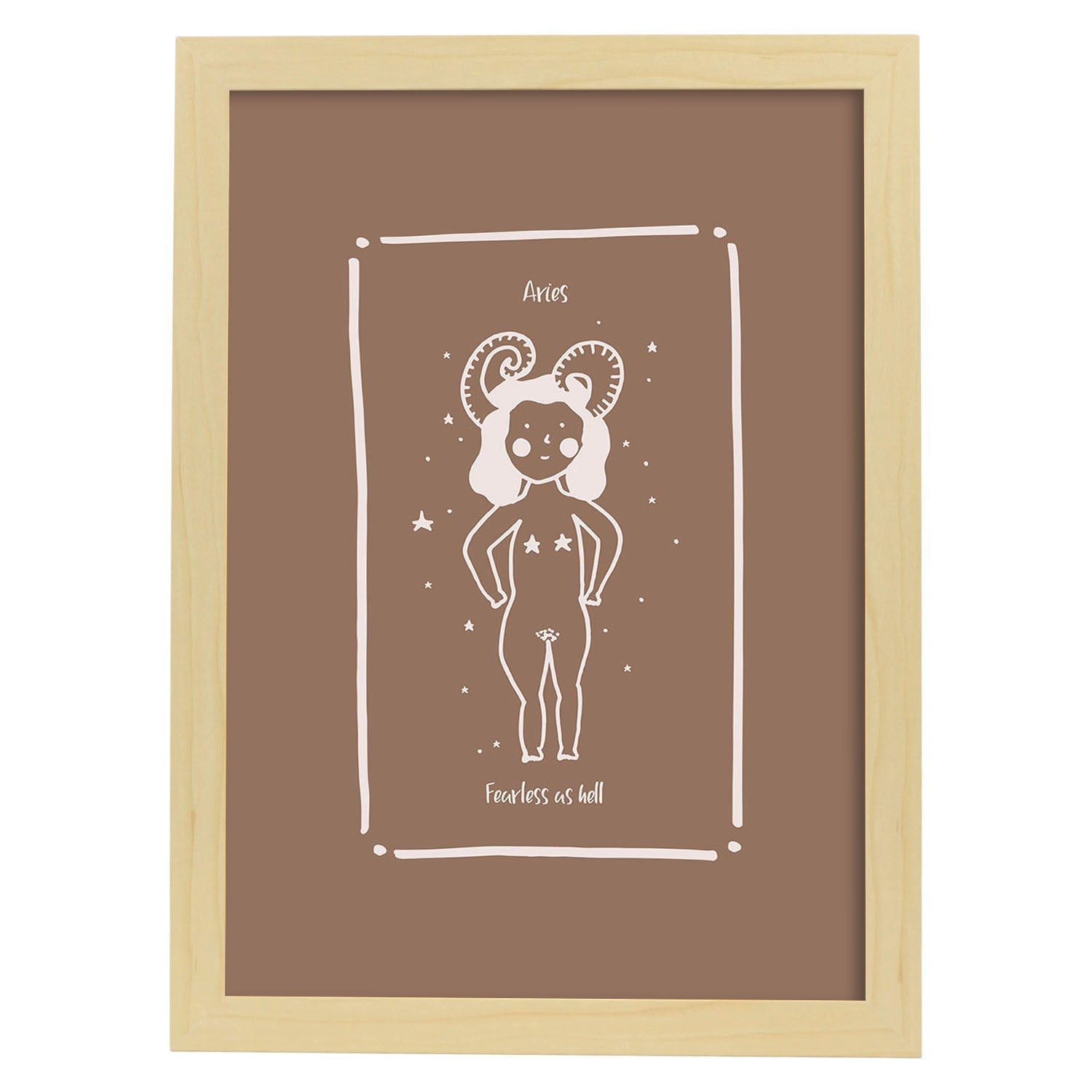 Lámina Aries. Pósters con ilustraciones femeninas de los signos del zodíaco.-Artwork-Nacnic-A3-Marco Madera clara-Nacnic Estudio SL